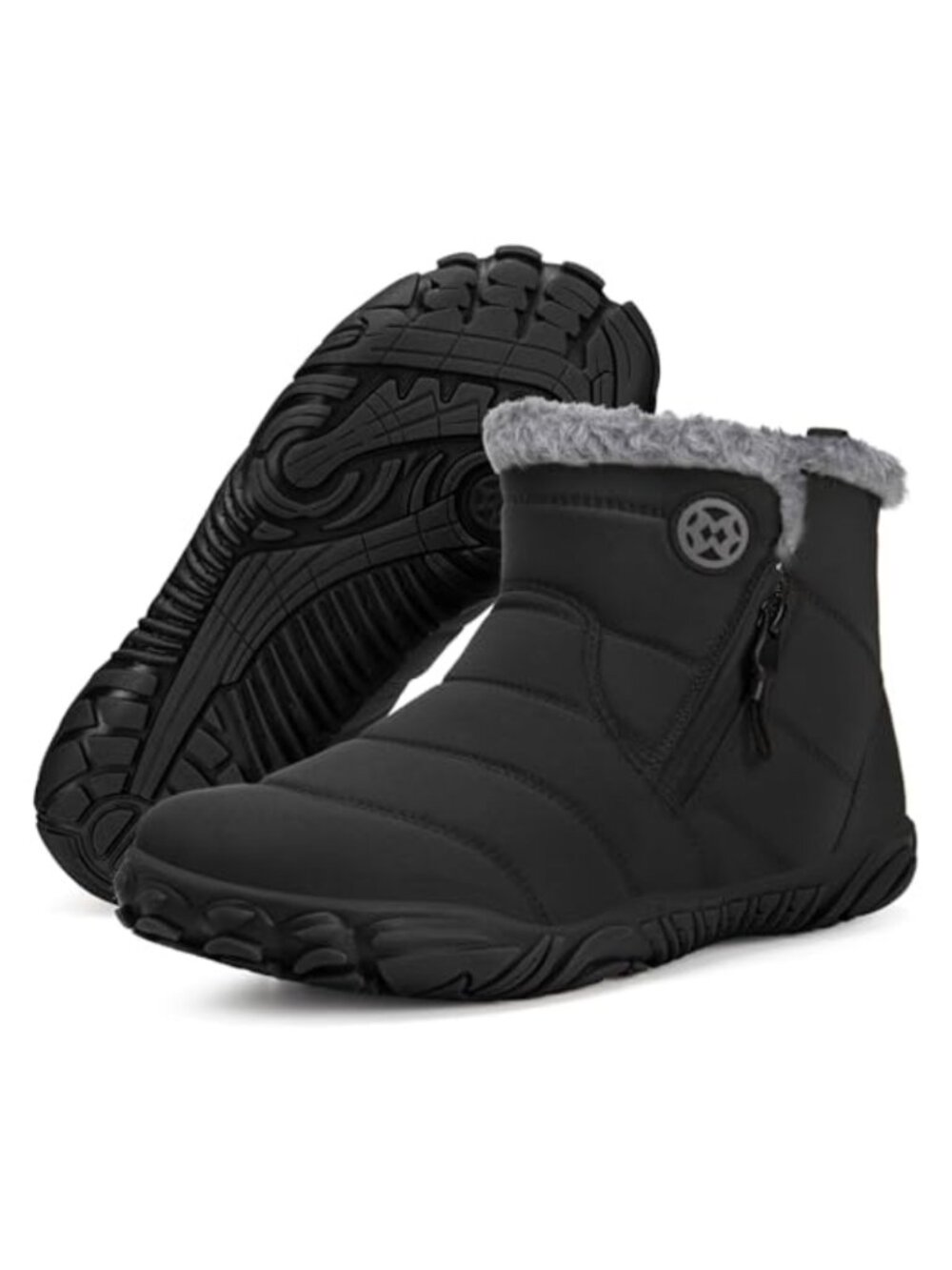 Barefoot Snow Boots Wide Toe Box Faux Fur Lined Winter Ankle Boots Zip